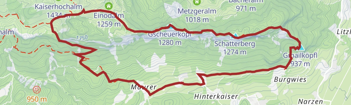 Route map: Niederkaiserkamm ab Rummlerhof über Granderalm